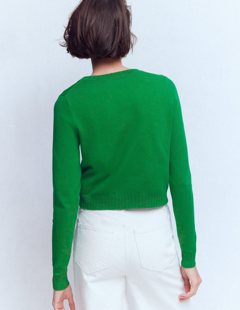 Emilia Cotton Cropped Cardigan-Rich Emerald 4