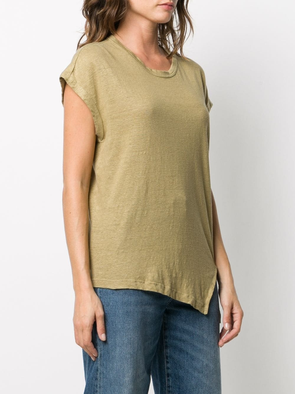 asymmetric-hem linen T-shirt - 3