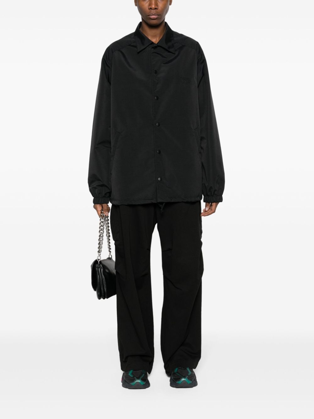 logo-embroidered padded shirt jacket - 3
