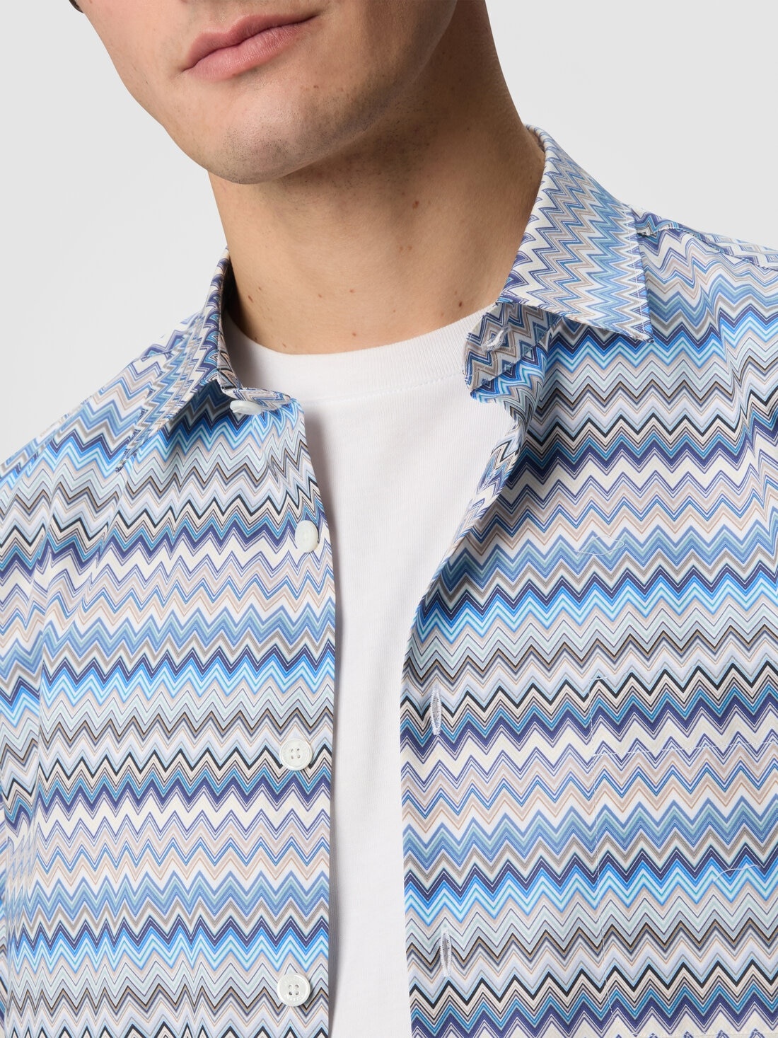 Zig zag cotton poplin shirt with breast pocket - 5