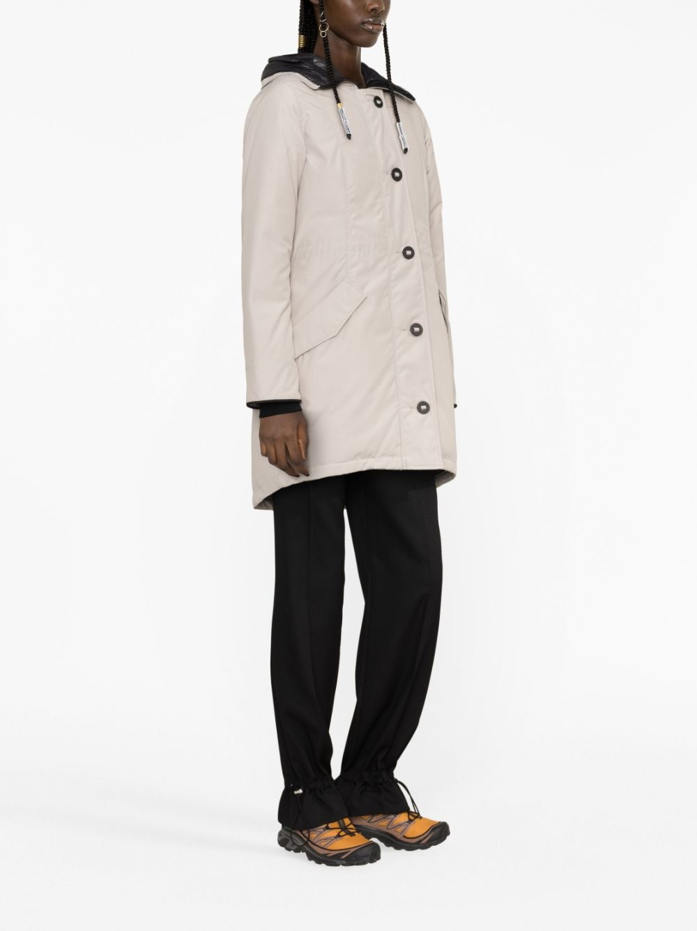 logo-patch hooded down coat - 7