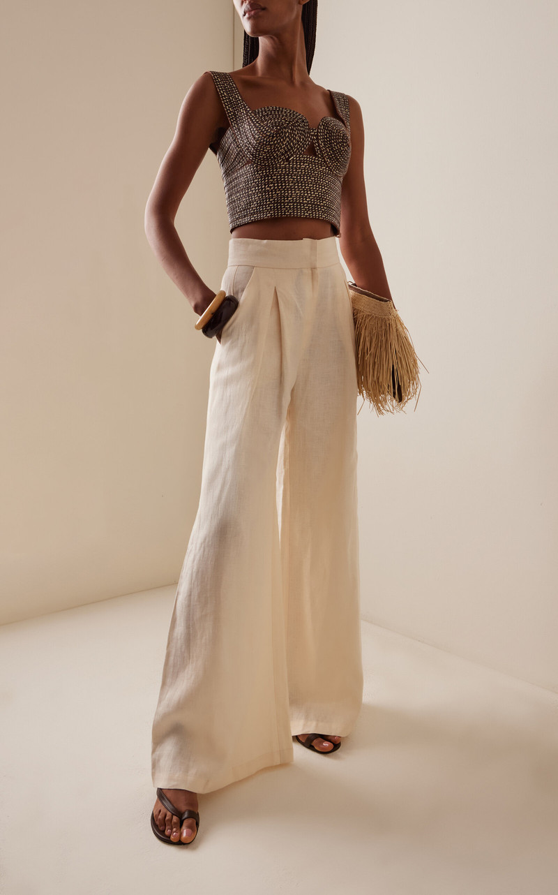 ANDRES OTALORA Desperte Pleated Linen Wide-Leg Pants neutral outlook