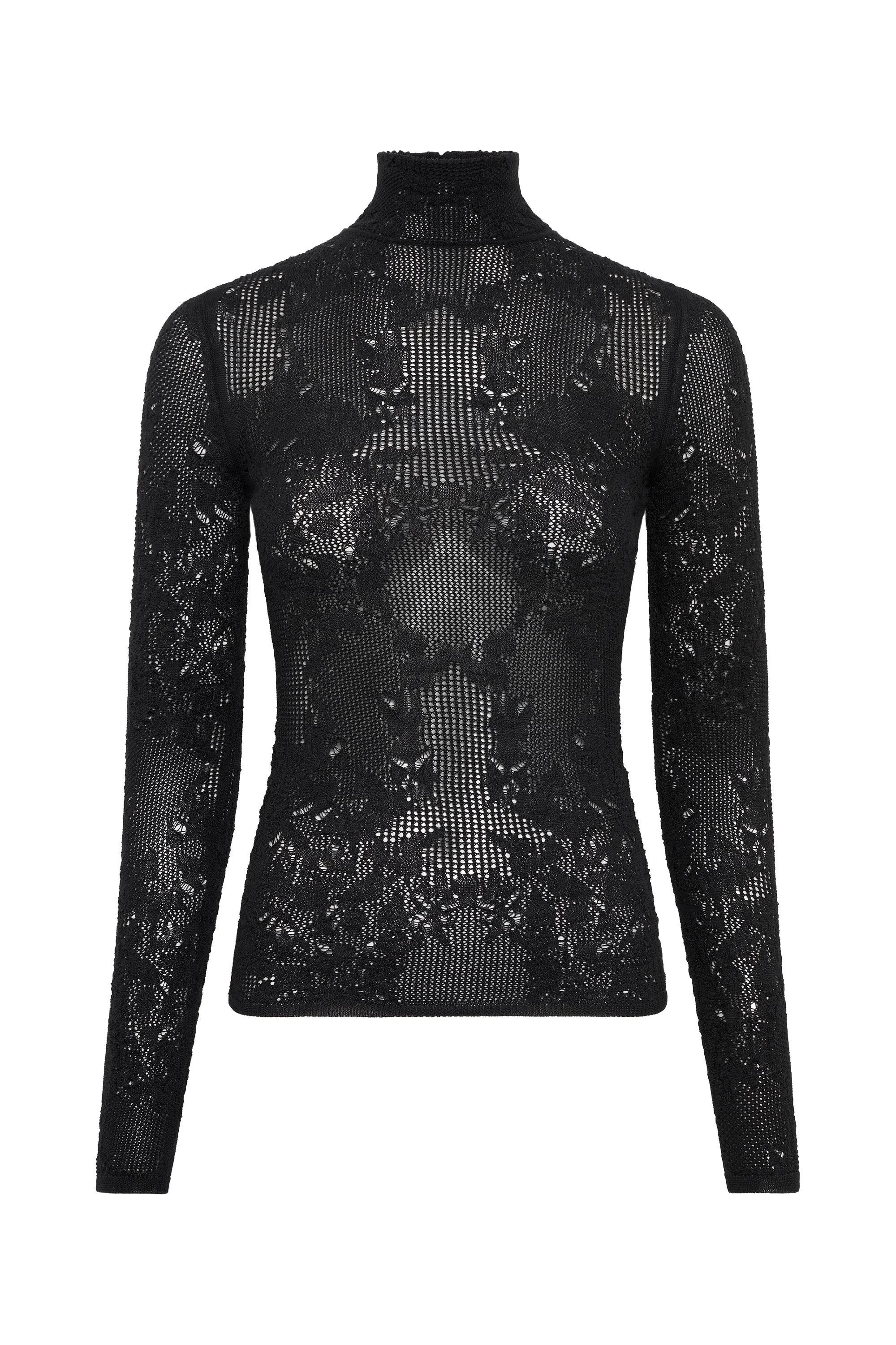 Waite Pointelle Knit Lace Top in Black Silk Merino Wool - 1
