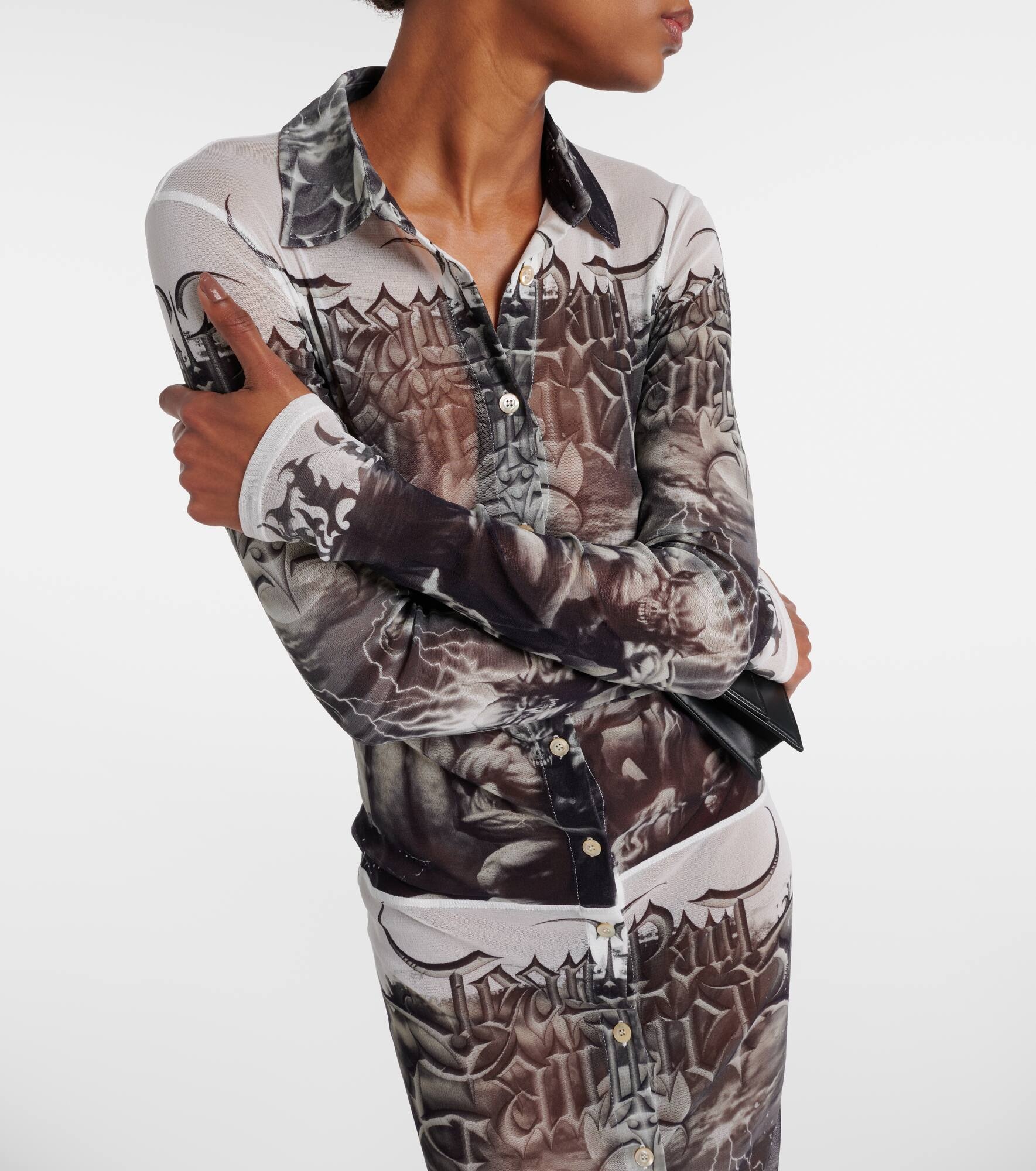 Printed mesh shirt dress - 4