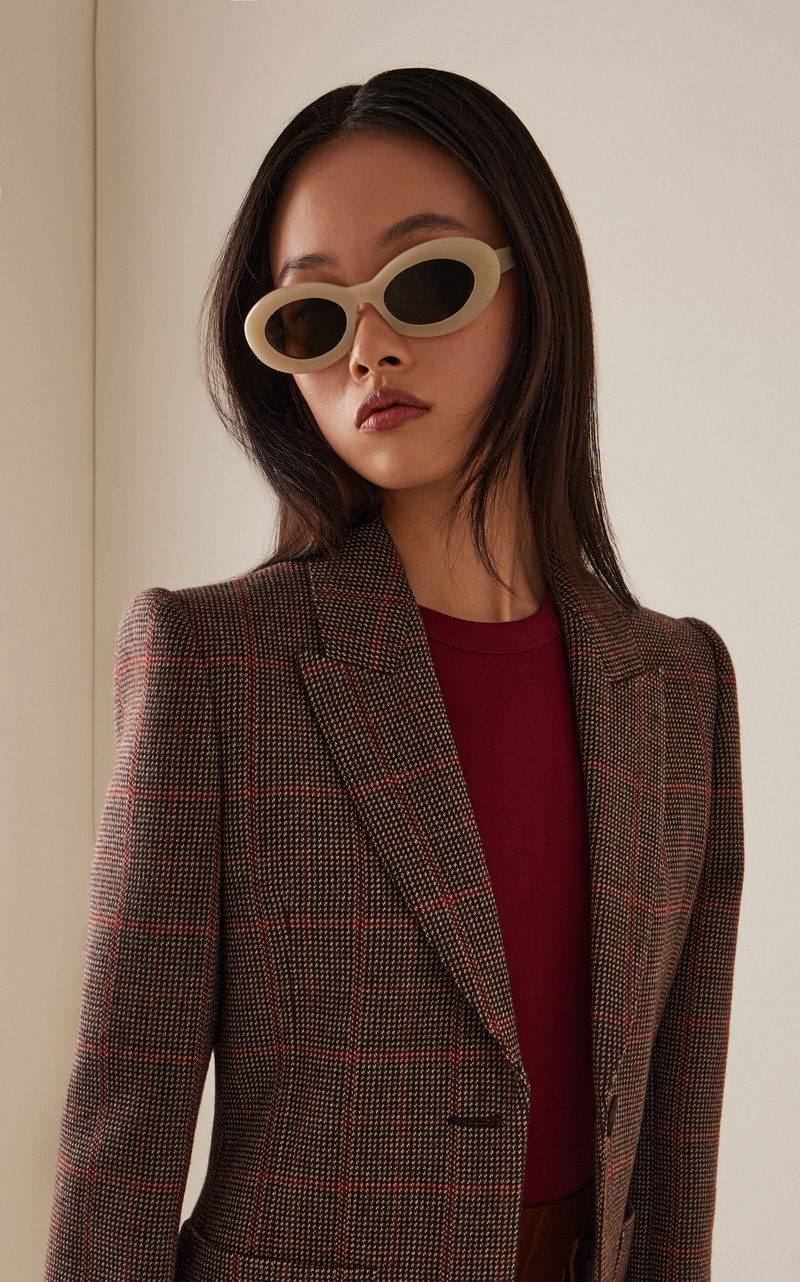 SAINT LAURENT Round-Frame Acetate Sunglasses ivory outlook