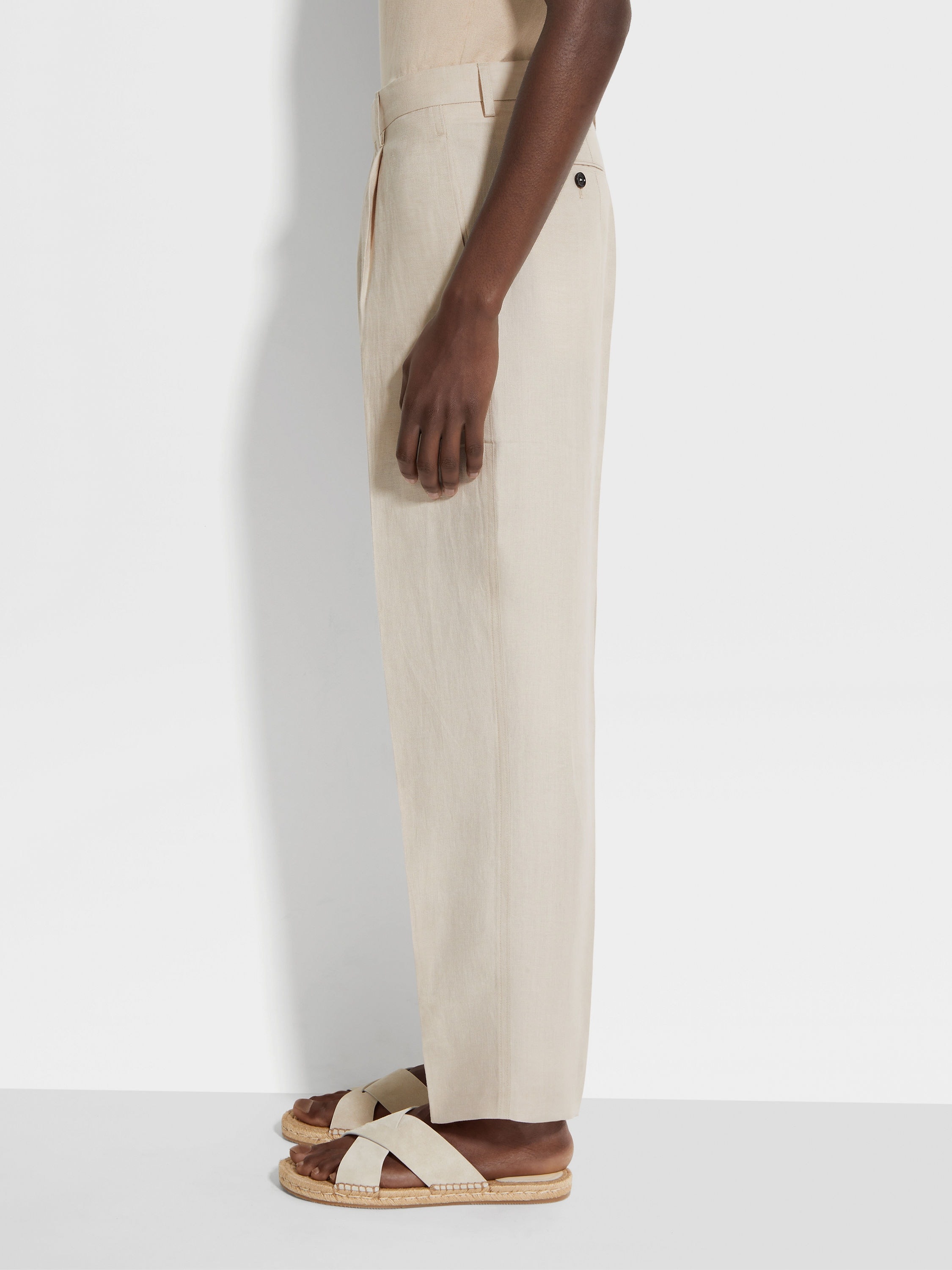 LIGHT BEIGE OASI LINO PANTS - 4