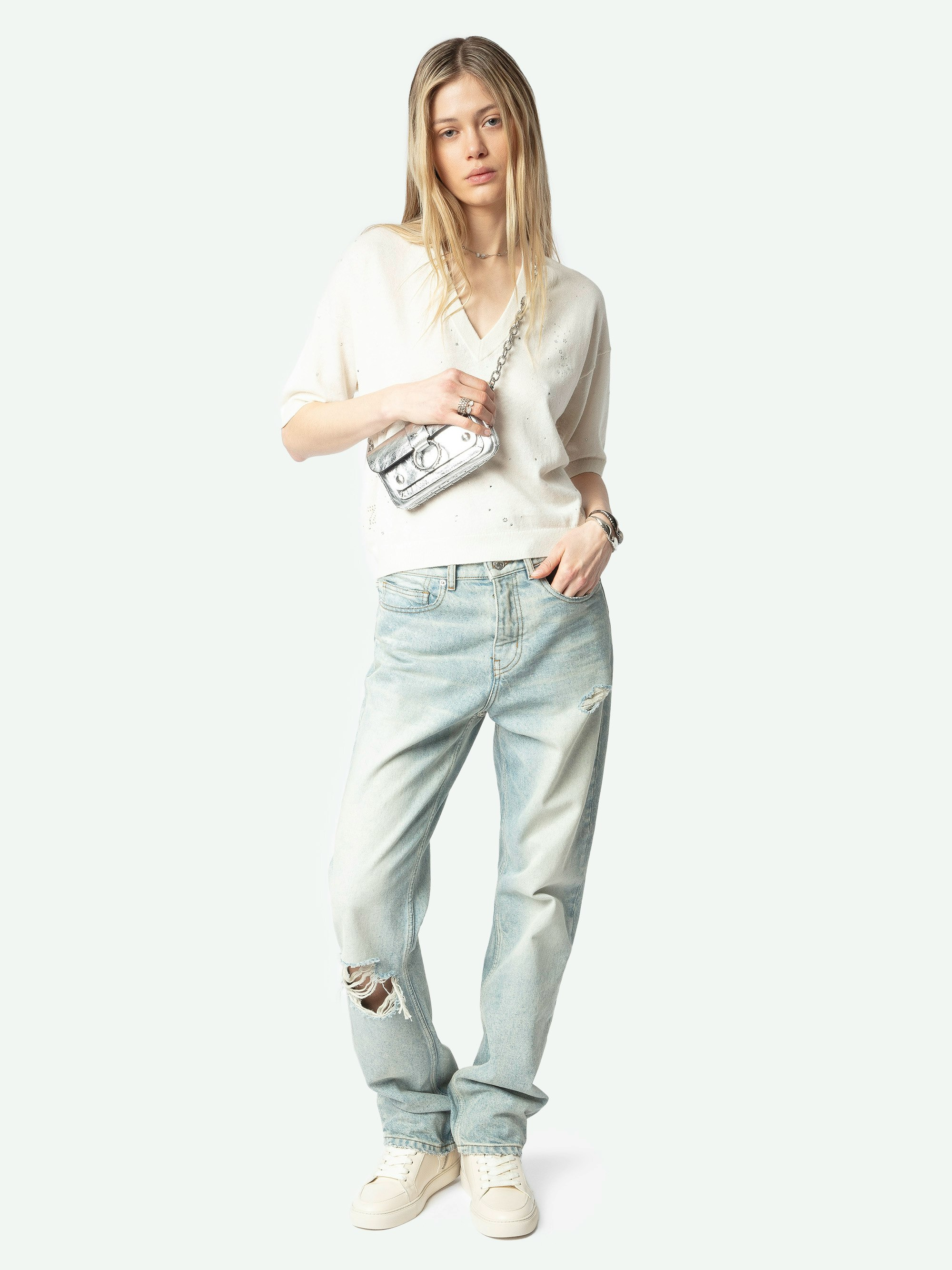 Wully White Rhinestone Sweater - 4