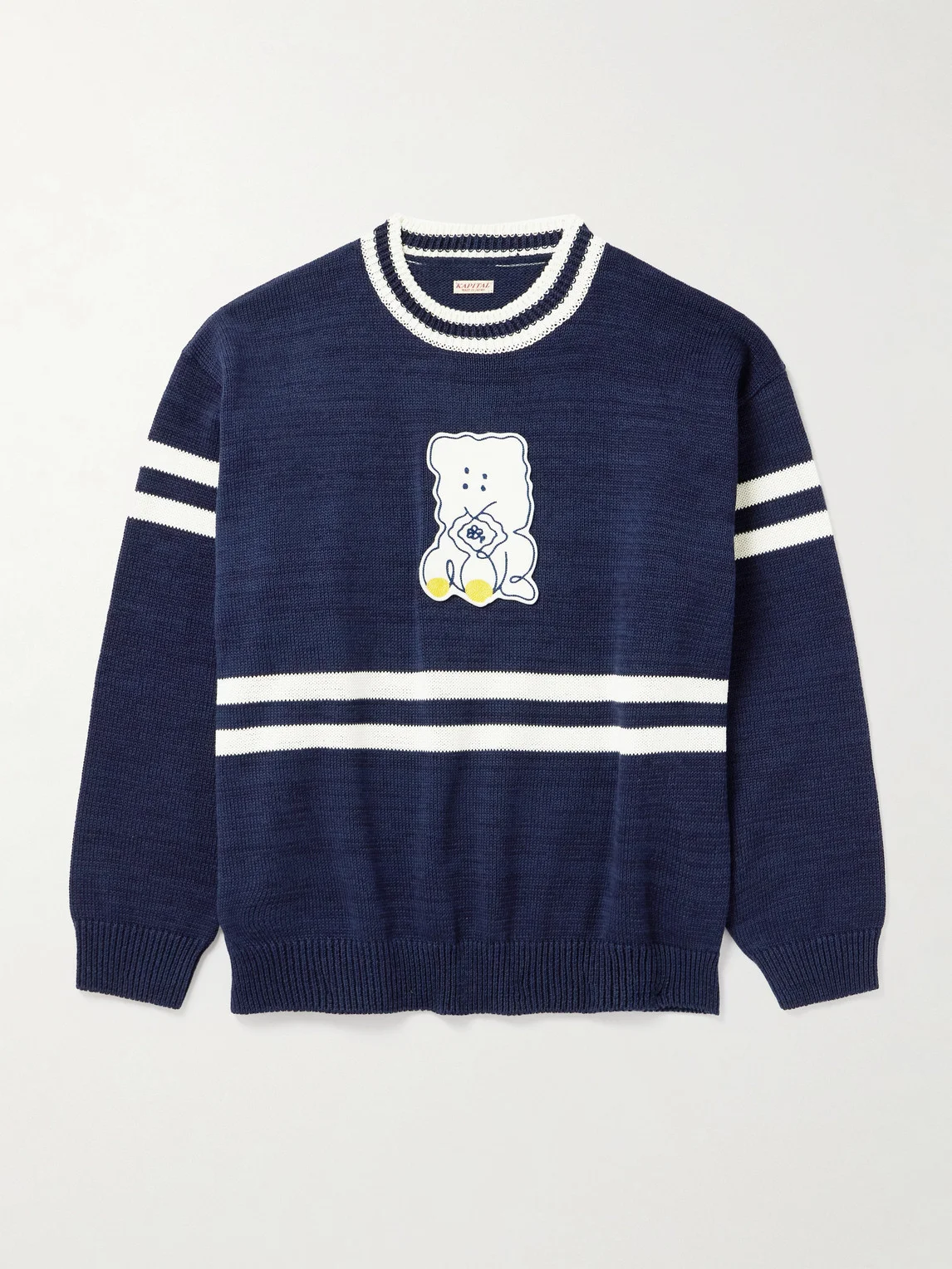 Peckish Rainbowy Ivy Appliquéd Striped Cotton Sweater - 1