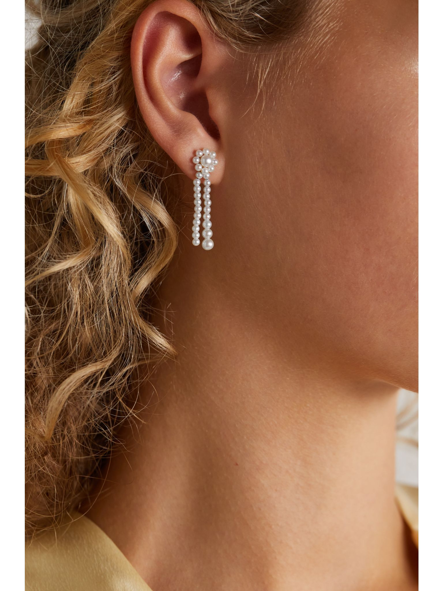 Promenade de Fleur 14-karat gold pearl earrings White - 2