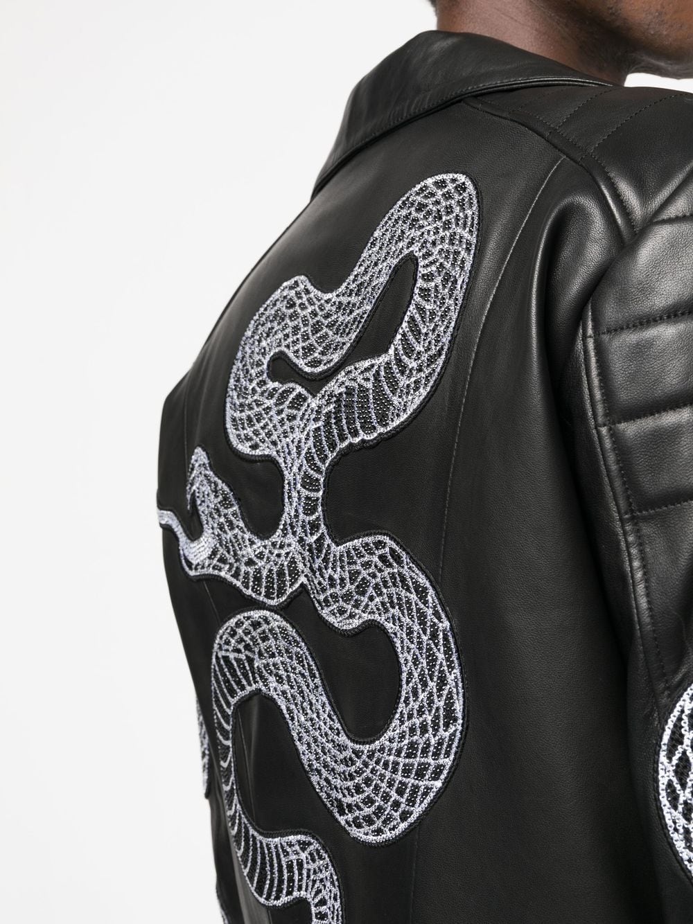 snake-print biker jacket - 5
