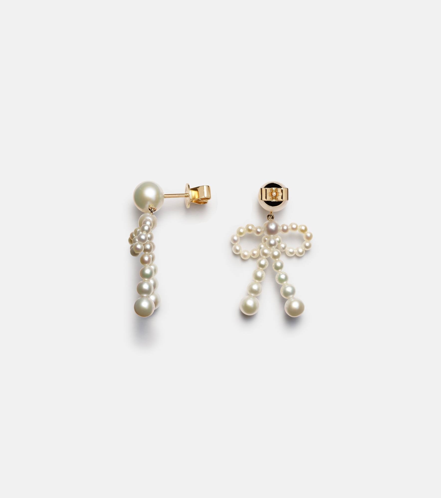 Bow 14kt gold drop earrings with freshwater pearls - 4