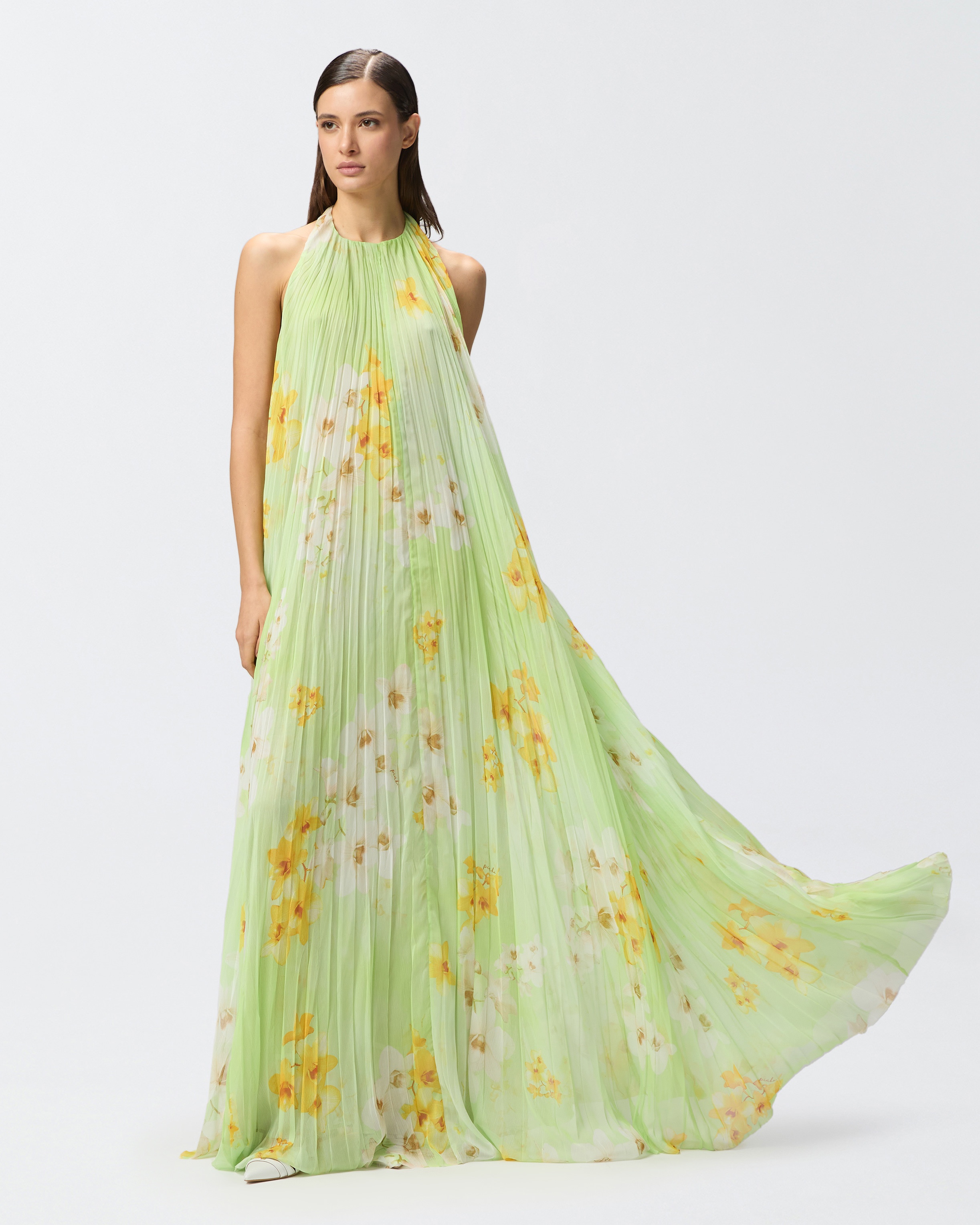 LONG PLEATED DRESS WITH FLORAL PRINT - 3
