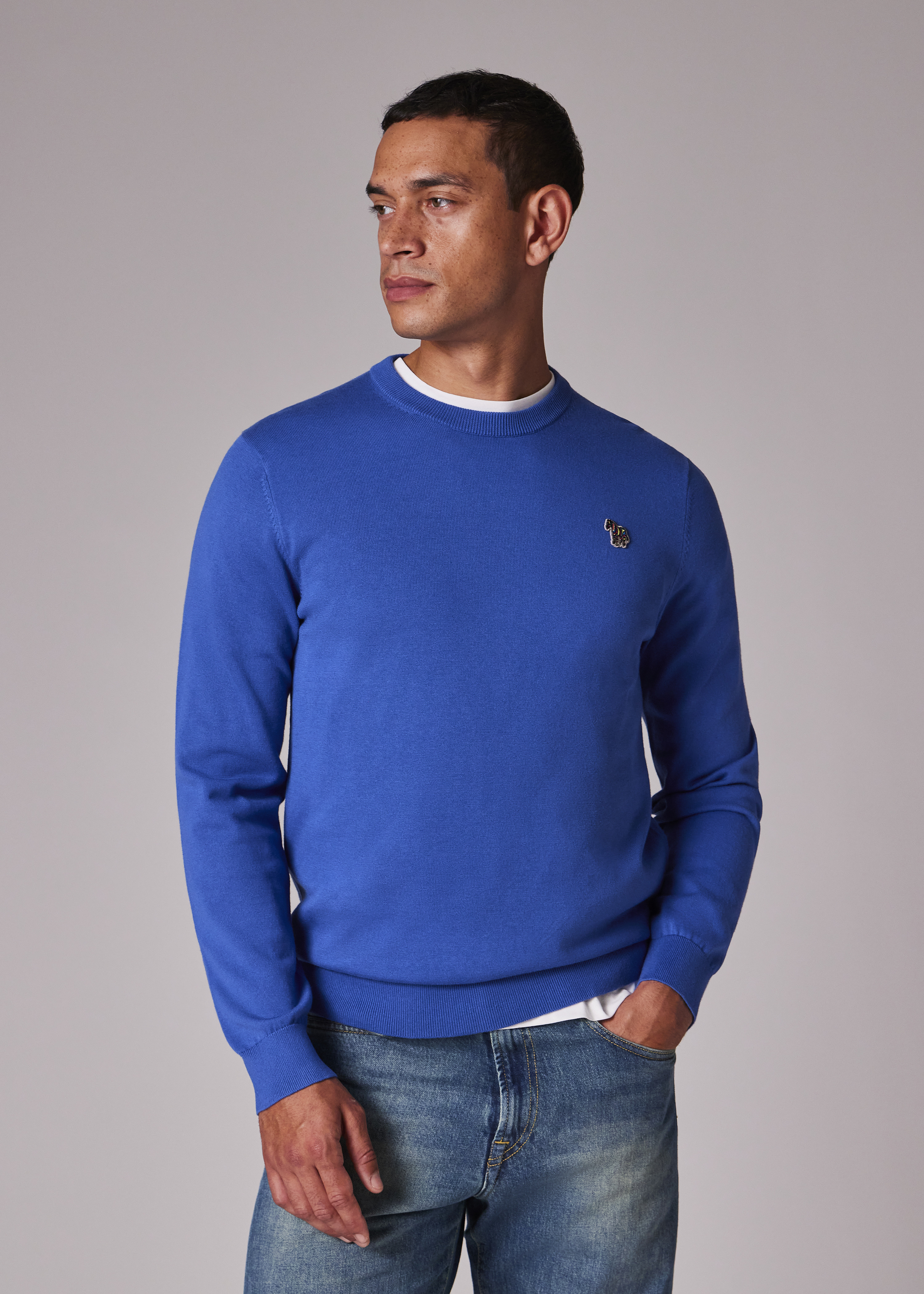 Bright Blue Organic Cotton Zebra Logo Sweater - 4
