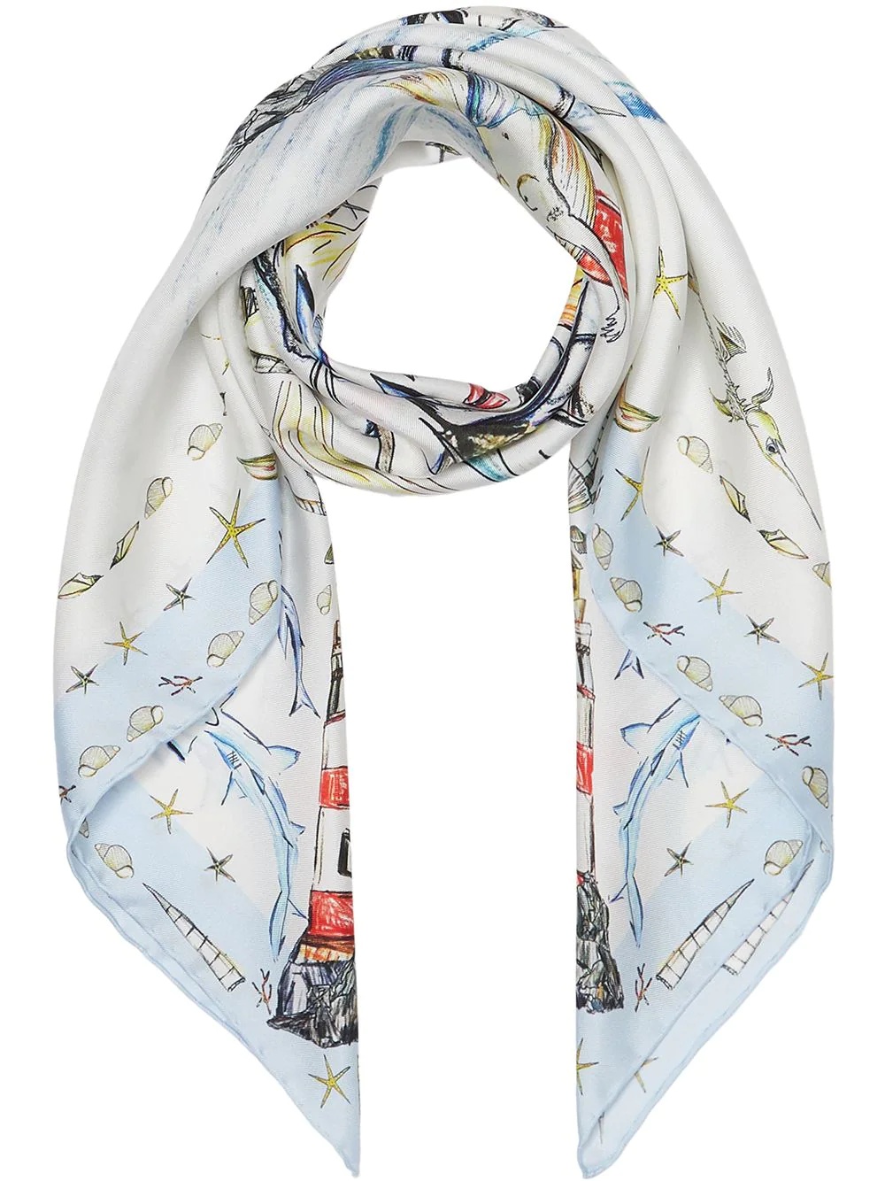 marine sketch-print silk scarf - 3