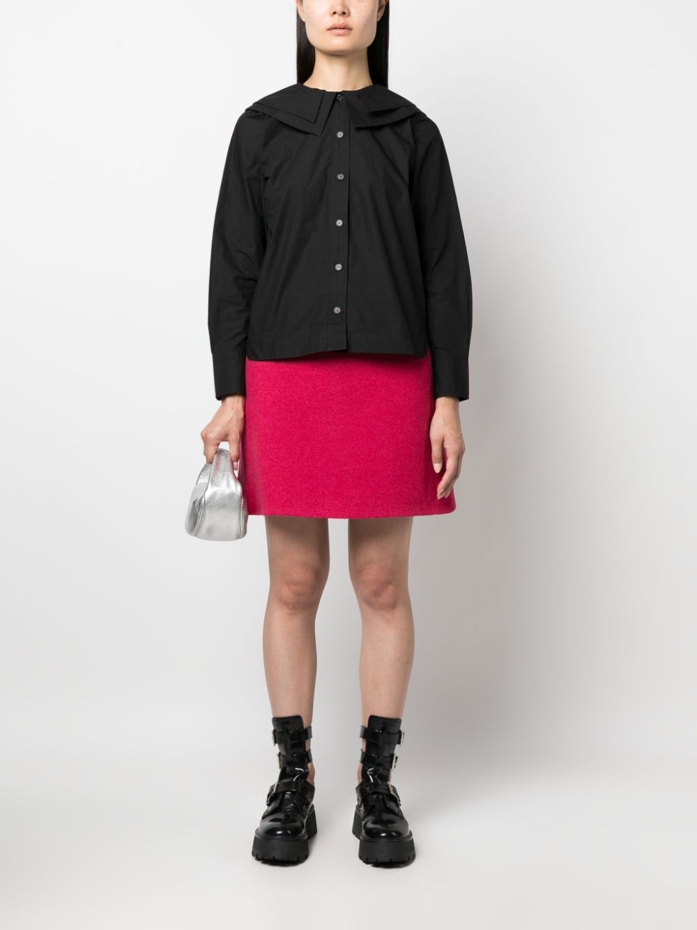 layered bib-collar cotton shirt - 2