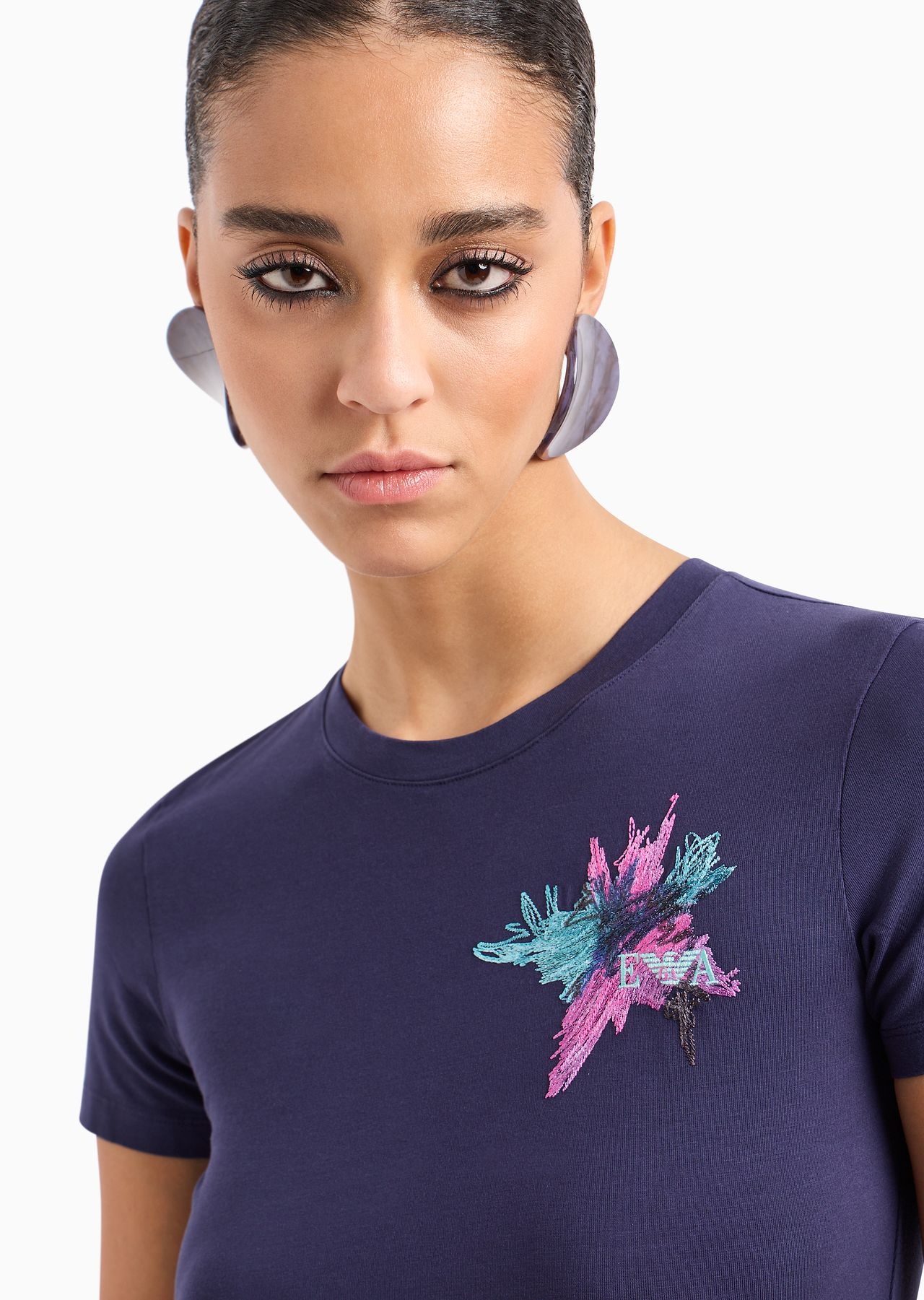 ASV organic-jersey T-shirt with abstract embroidery and logo - 5