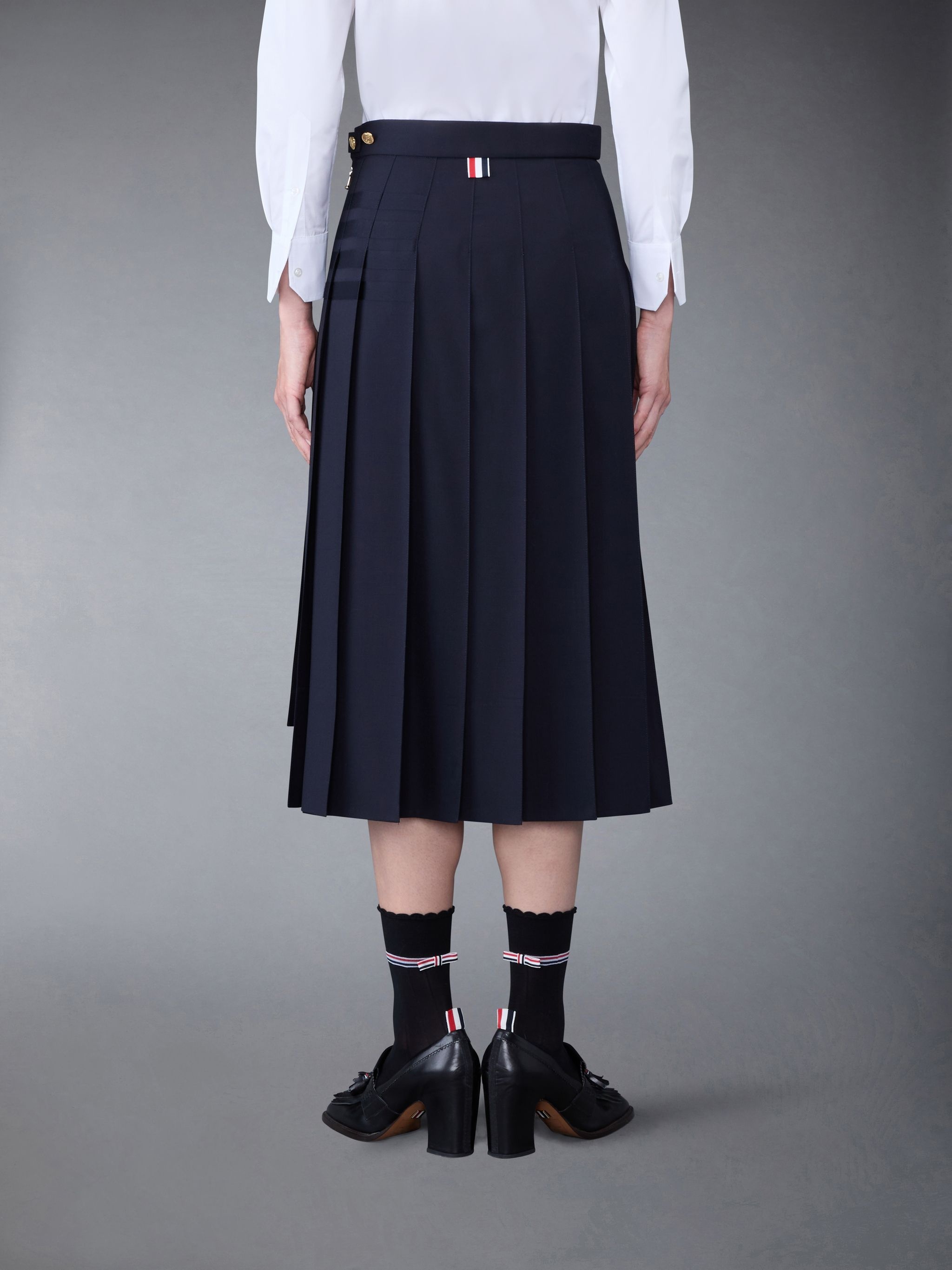 Plain Weave 4-Bar Dropped Back Pleated Skirt - 3