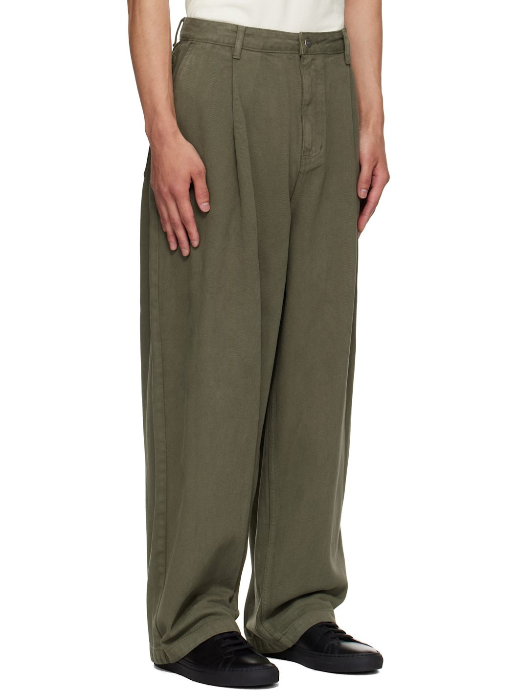 Khaki One Tuck Wide Jeans - 2