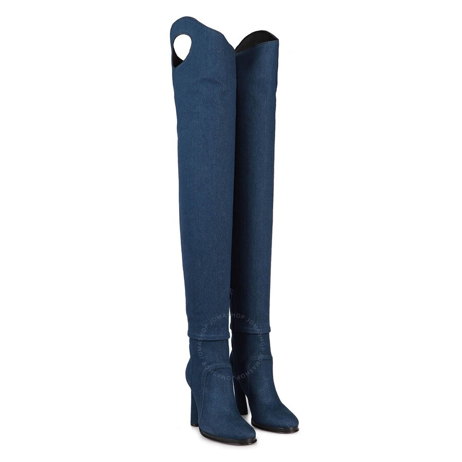 Burberry Ladies Shoreditch Denim Blue Porthole Detail Over-The-Knee Boots - 2