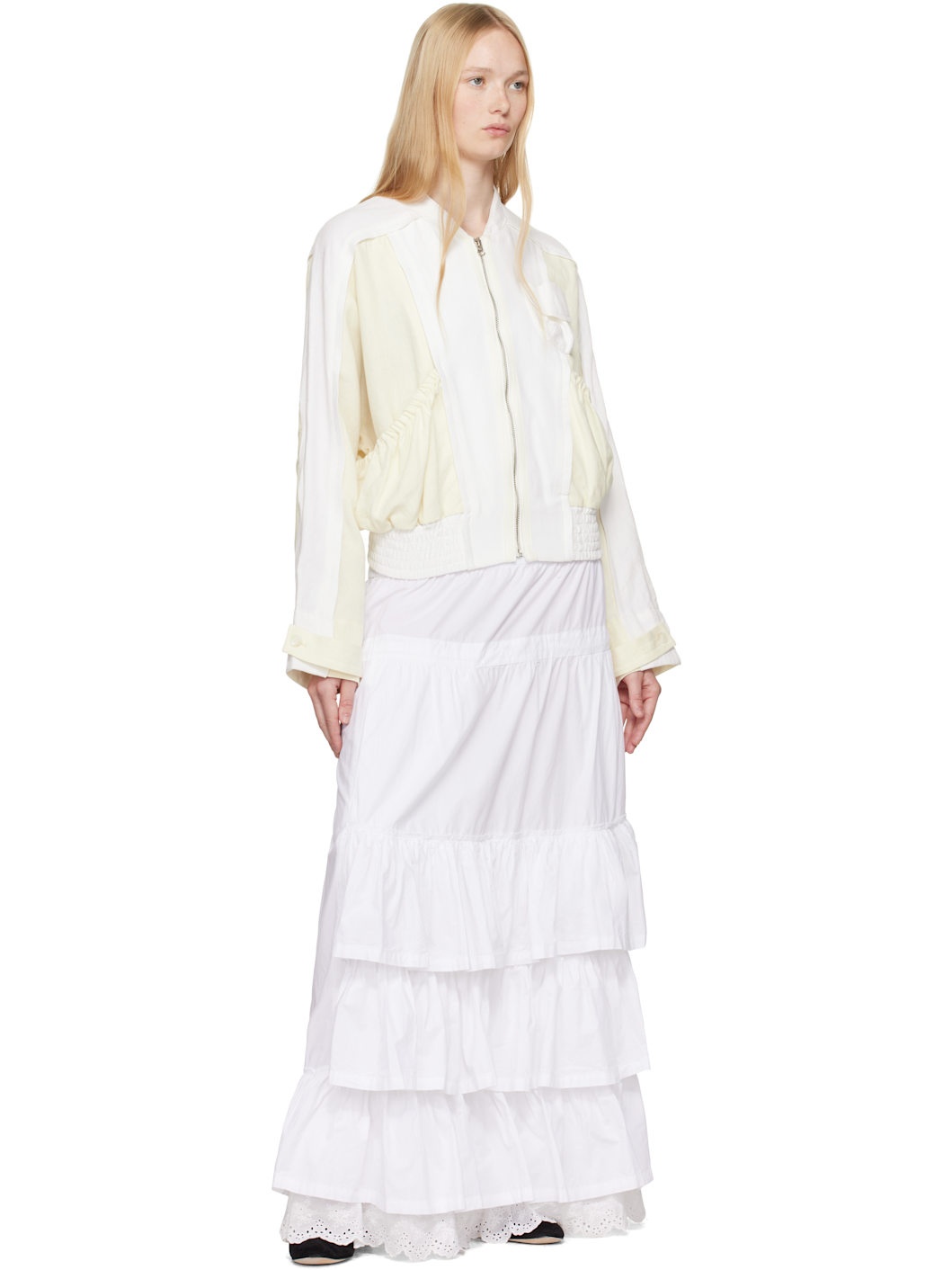OPEN YY White Rolled Waist Tiered Midi Skirt | REVERSIBLE