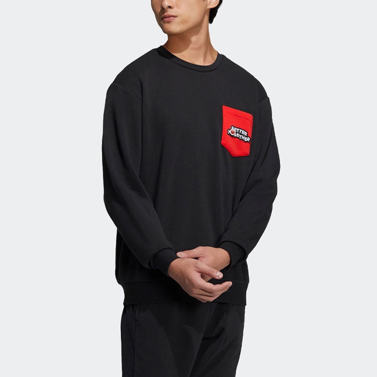 adidas neo x SESAME STREET Crossover Contrasting Colors Pocket Sports Round Neck Pullover Black HD72 - 4