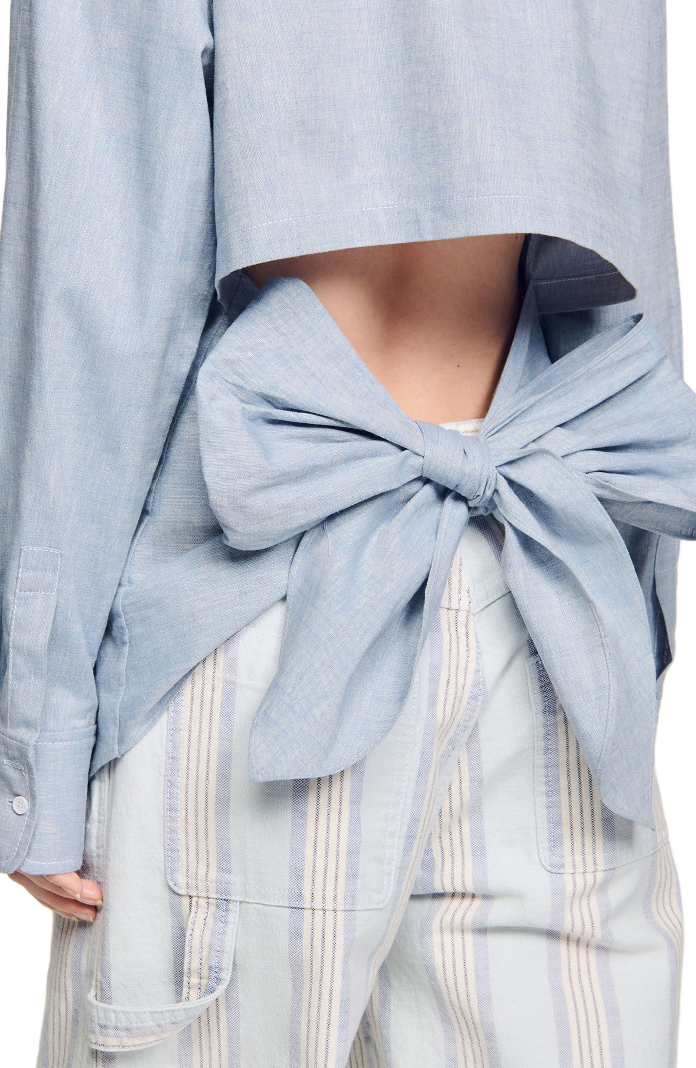 SANDRO Long tie-back shirt in Sky Blue at Nordstrom - 4