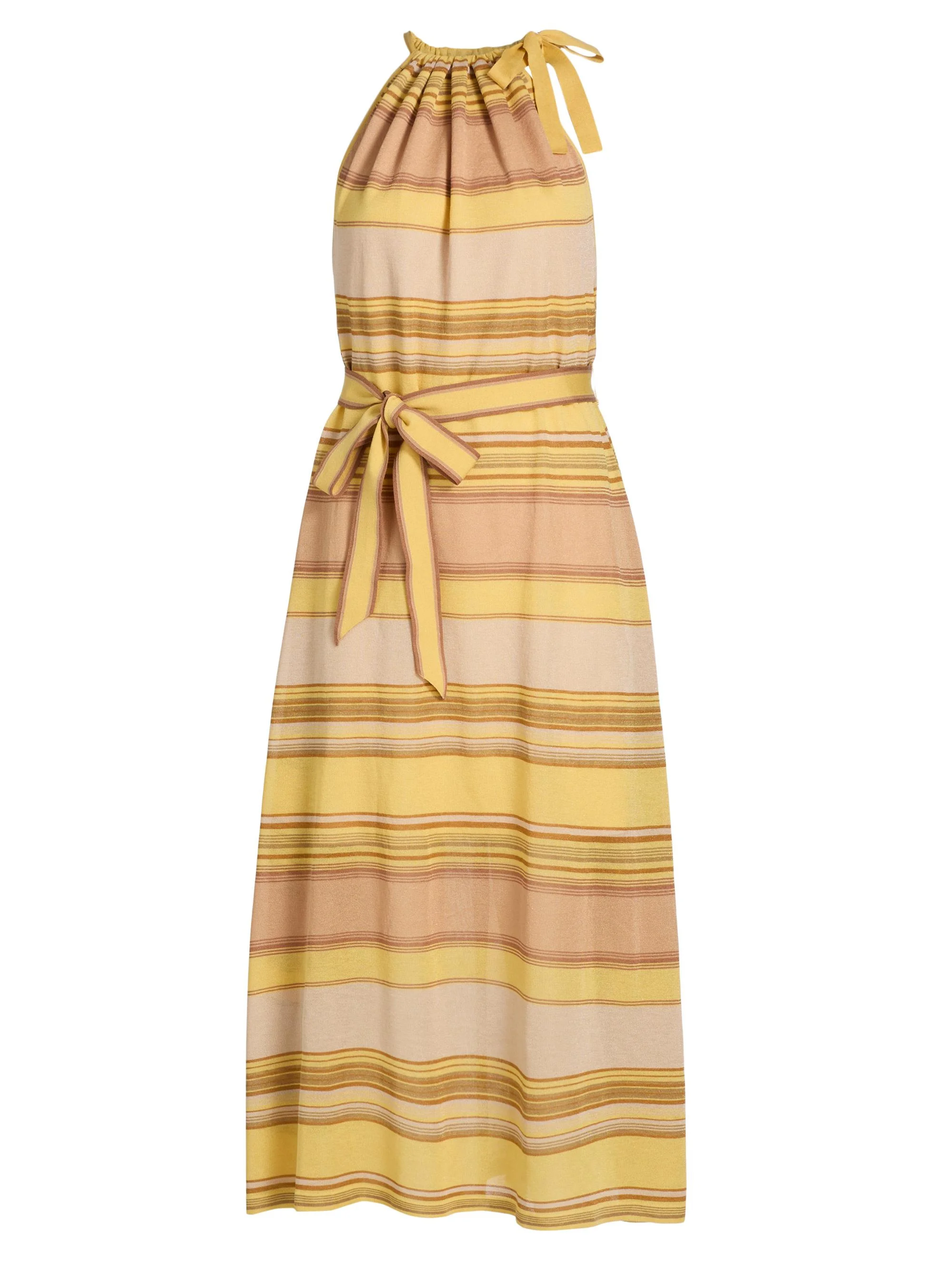 Women's Indra Striped Sleeveless Midi Dress - Yellow Multi - 1