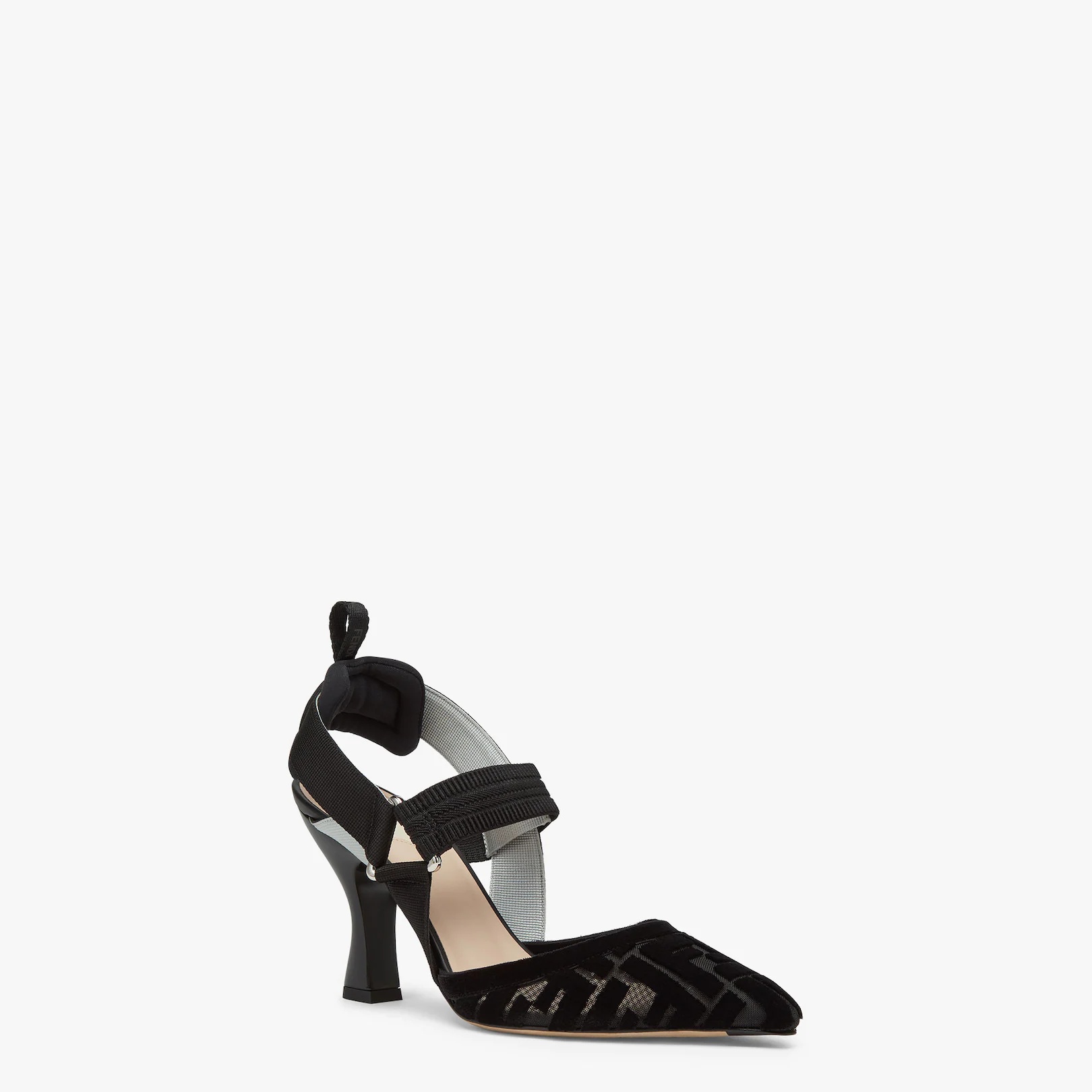 Black mesh and FF high-heeled slingbacks - 2