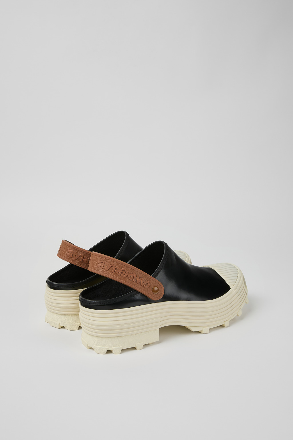 Black-White-Brown Leather Clogs - 3