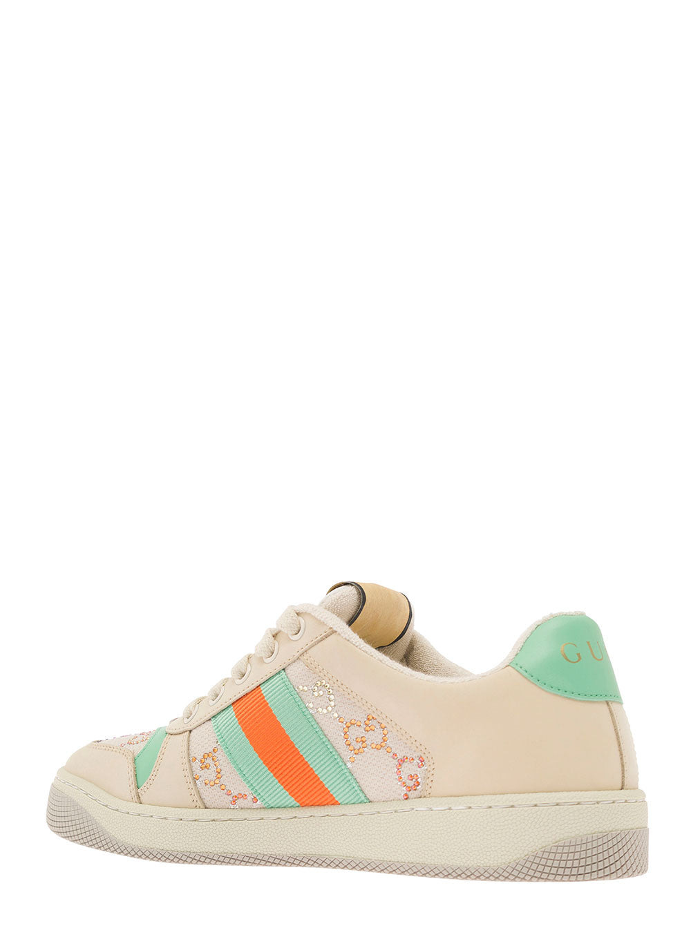 Gucci Women Beige Low-Top Sneakers With Web And Multicolour Gg Crystals In Wool Blend Woman - 2