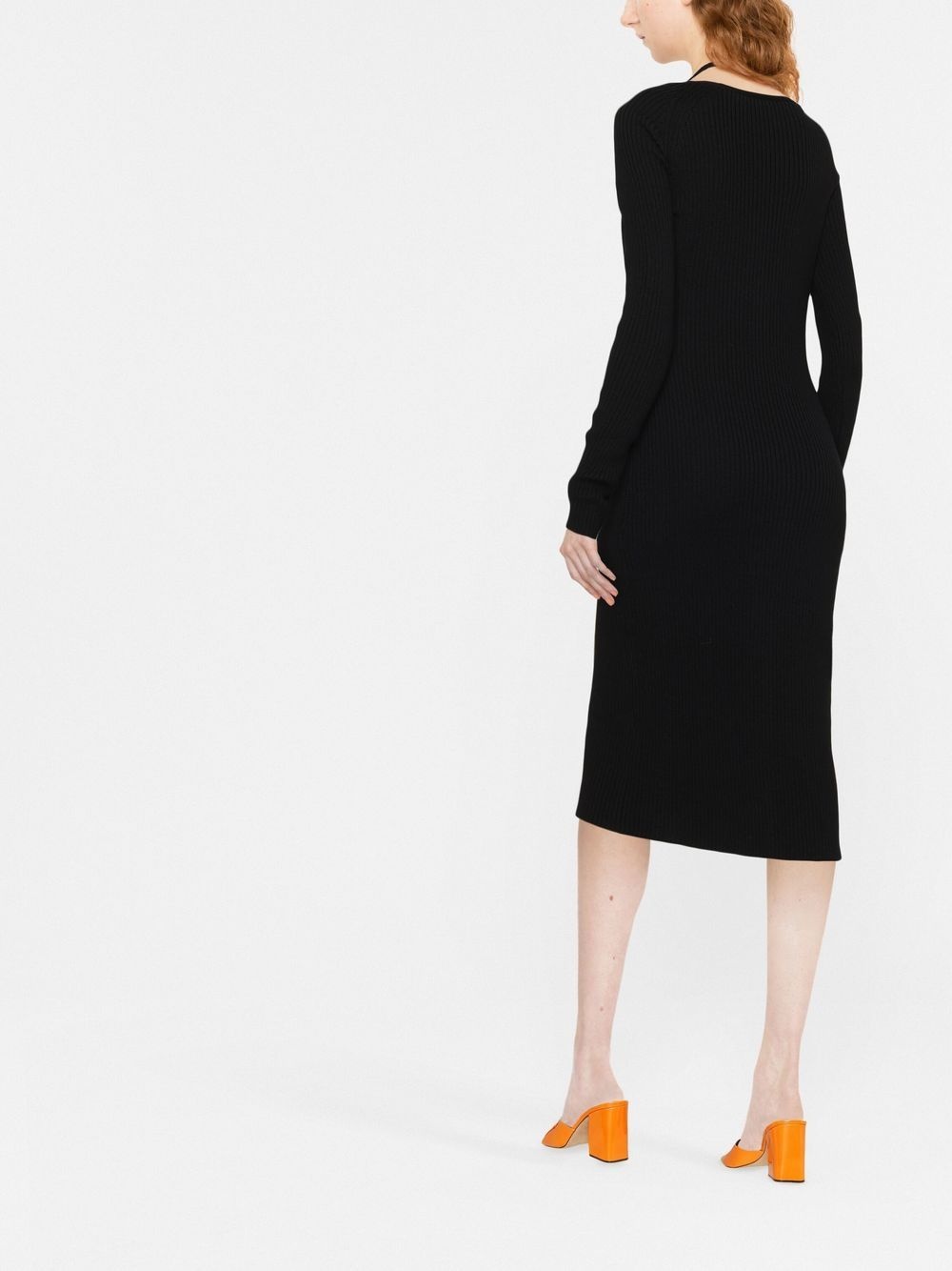 virigin-wool V-neck midi-dress - 4