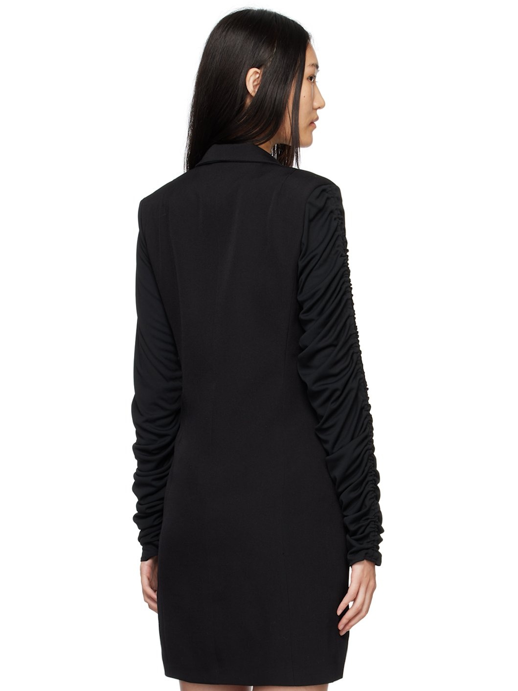 Black Ruched Sleeve Coat - 3