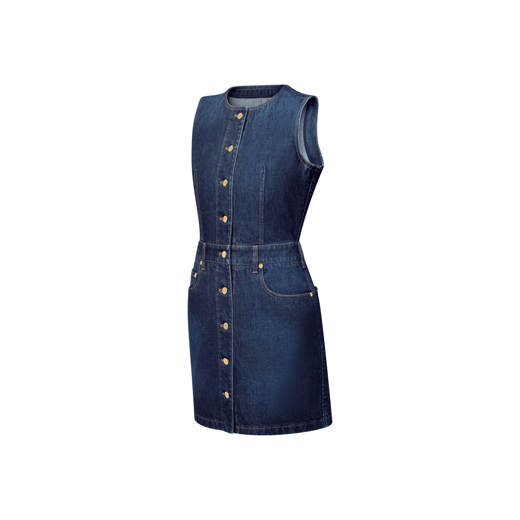 Button Front Washed Denim Dress - 2