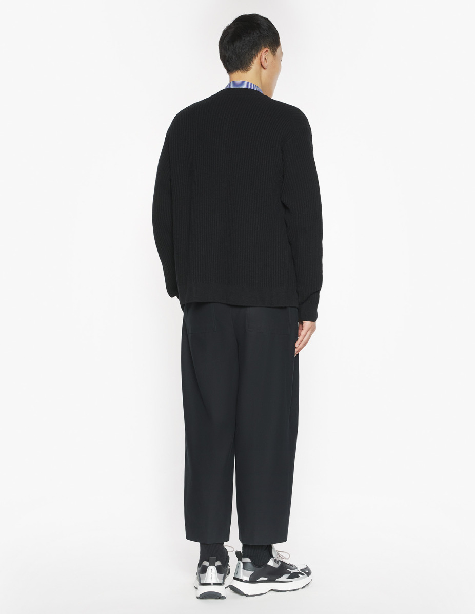 FOX HEAD WOOL RIBBED CARDIGAN - 5