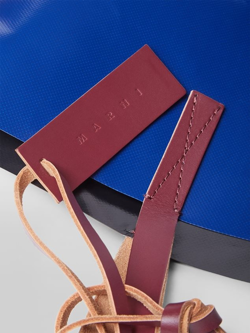 BLACK AND BLUE PVC SHOPPING BAG WITH CALFSKIN LEATHER HANDLES 5