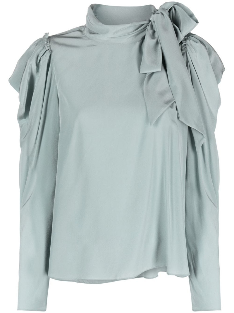 gathered-tie neck silk blouse 1