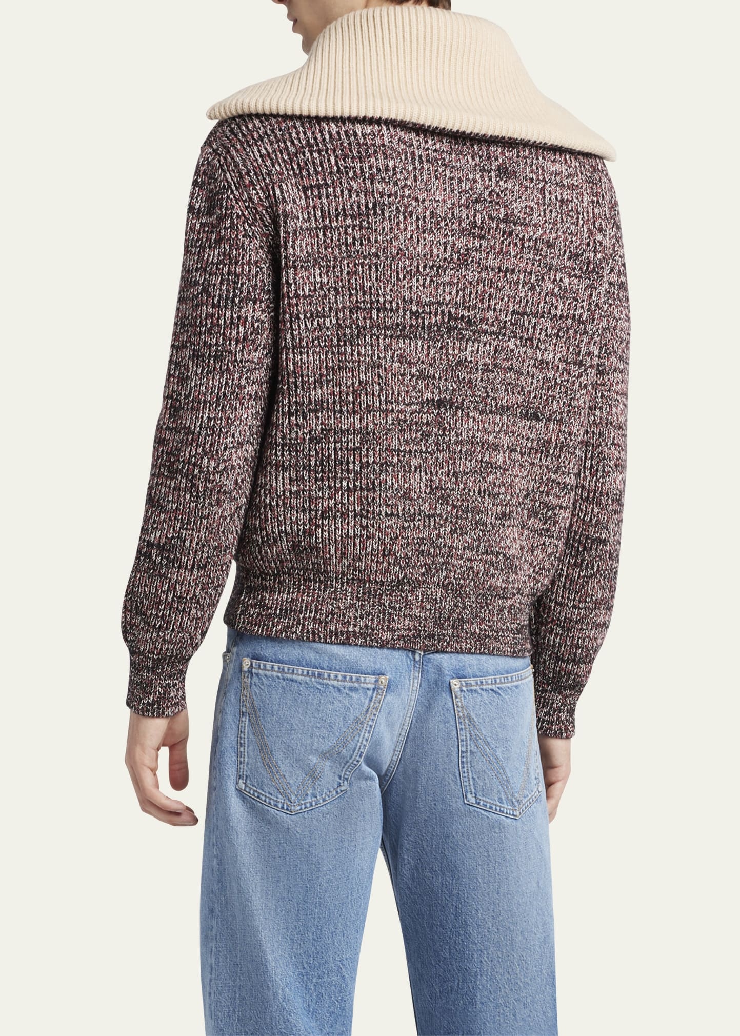 Men's Melange Sailor Collar Zip Sweater - 3