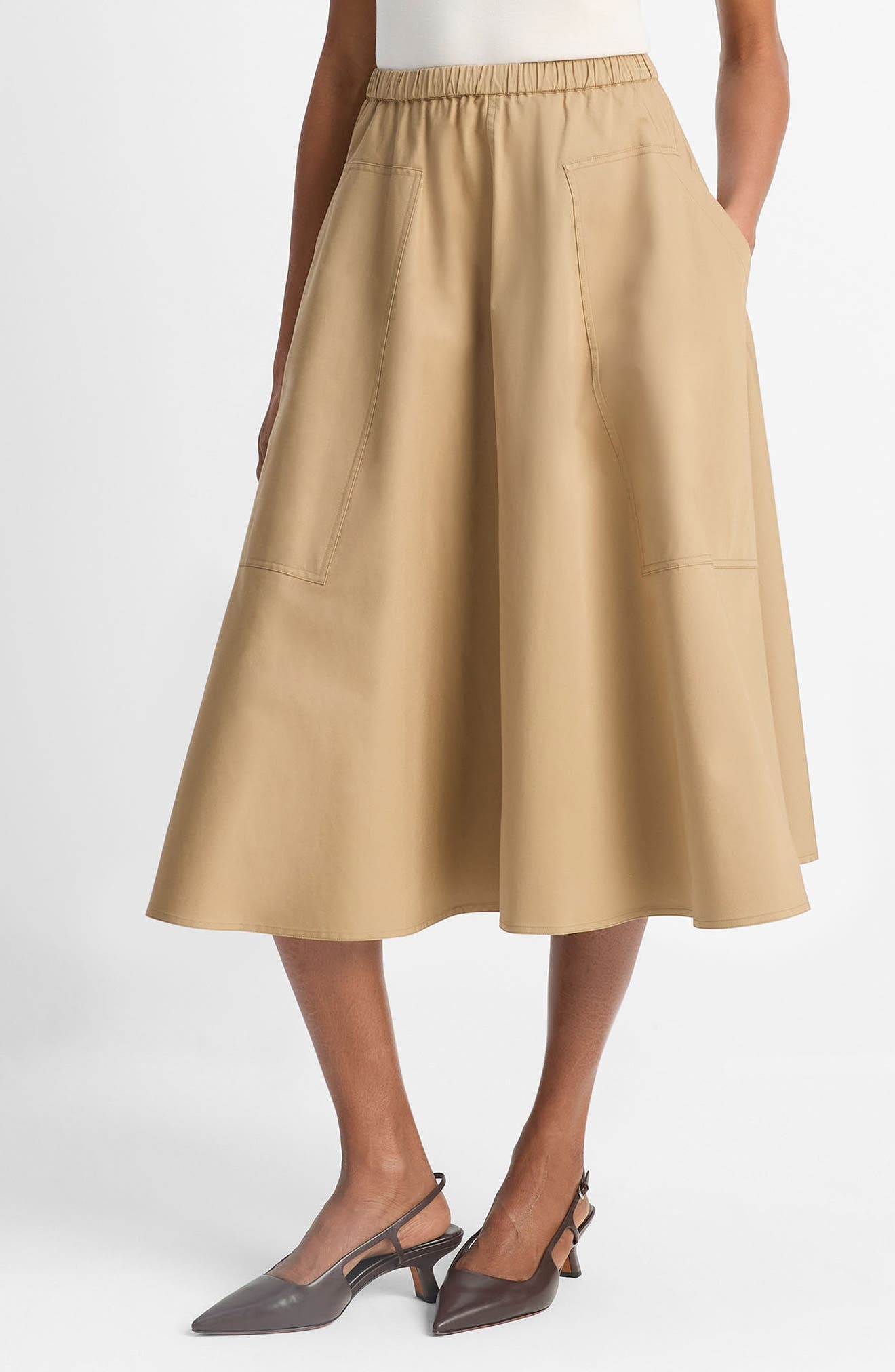 Vince Stretch Cotton Midi Skirt in Dark Barley at Nordstrom - 3