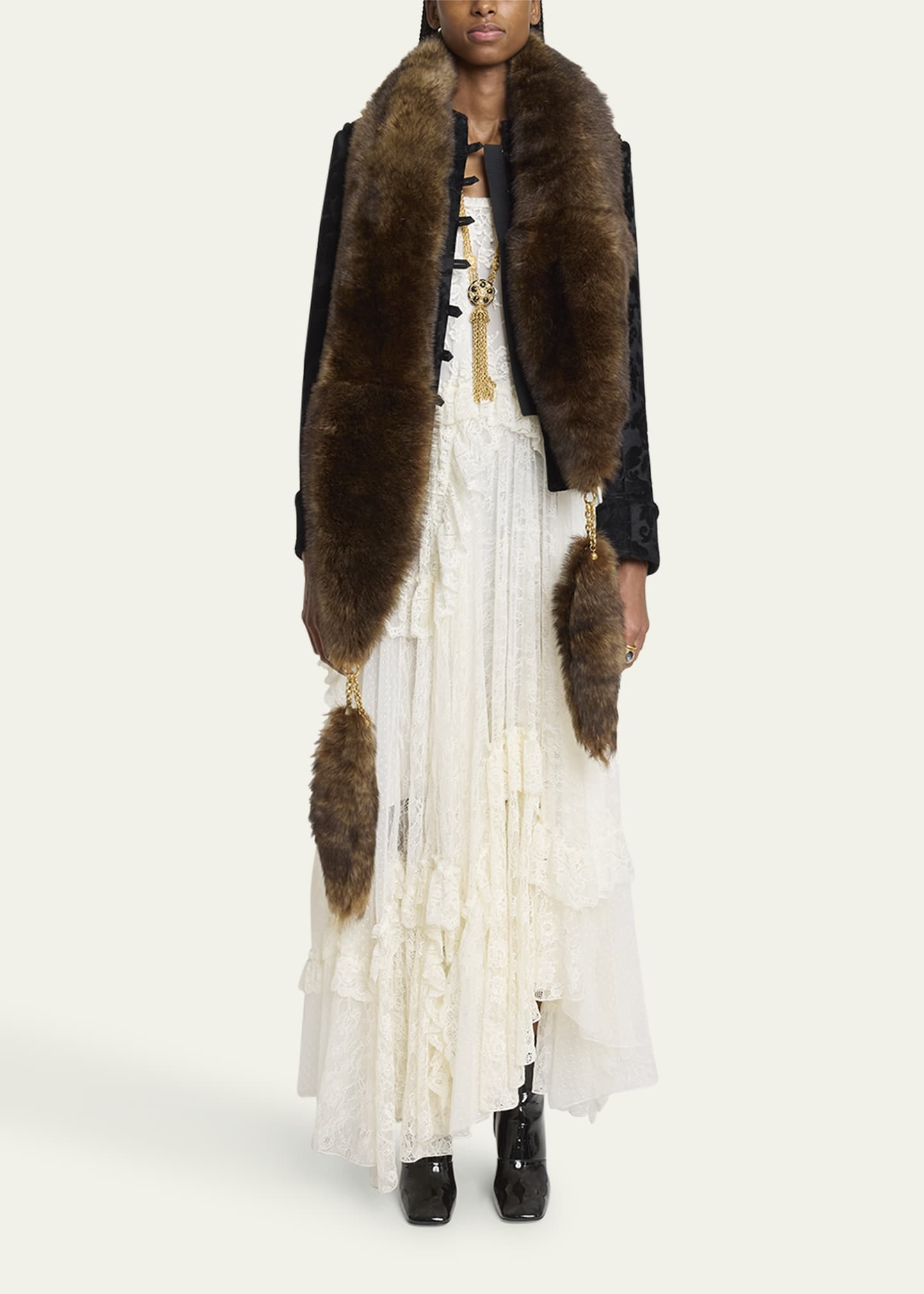 Lamb Shearling Chain-Tails Scarf - 2