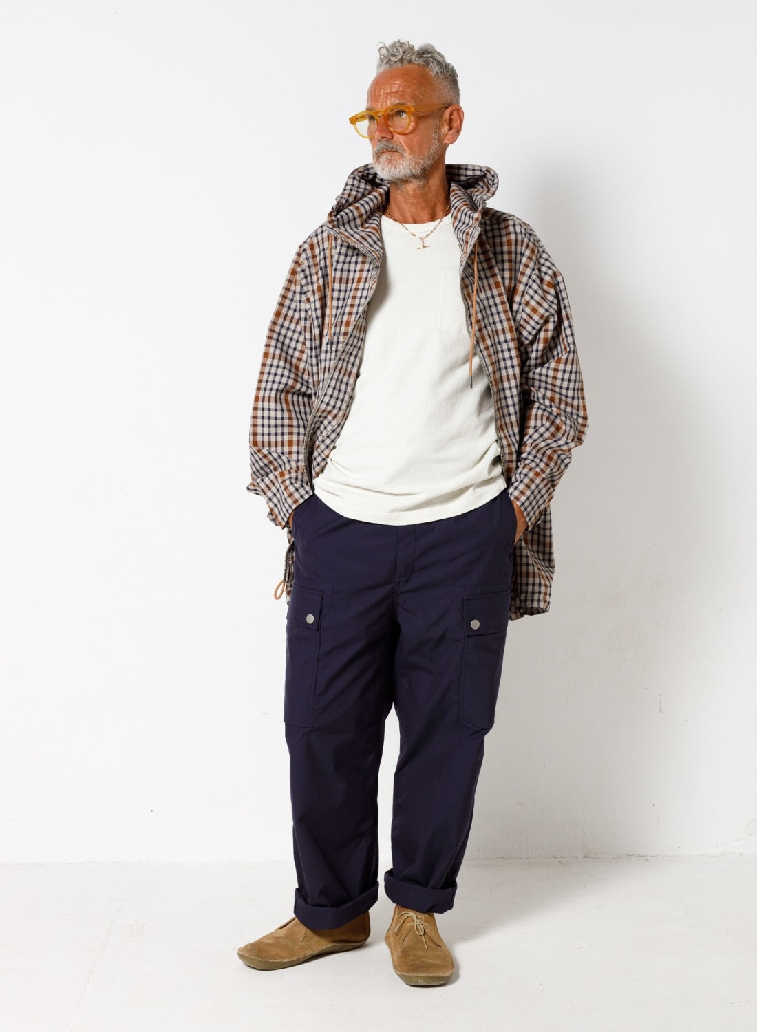 Zip Smock in Stone Check - 3