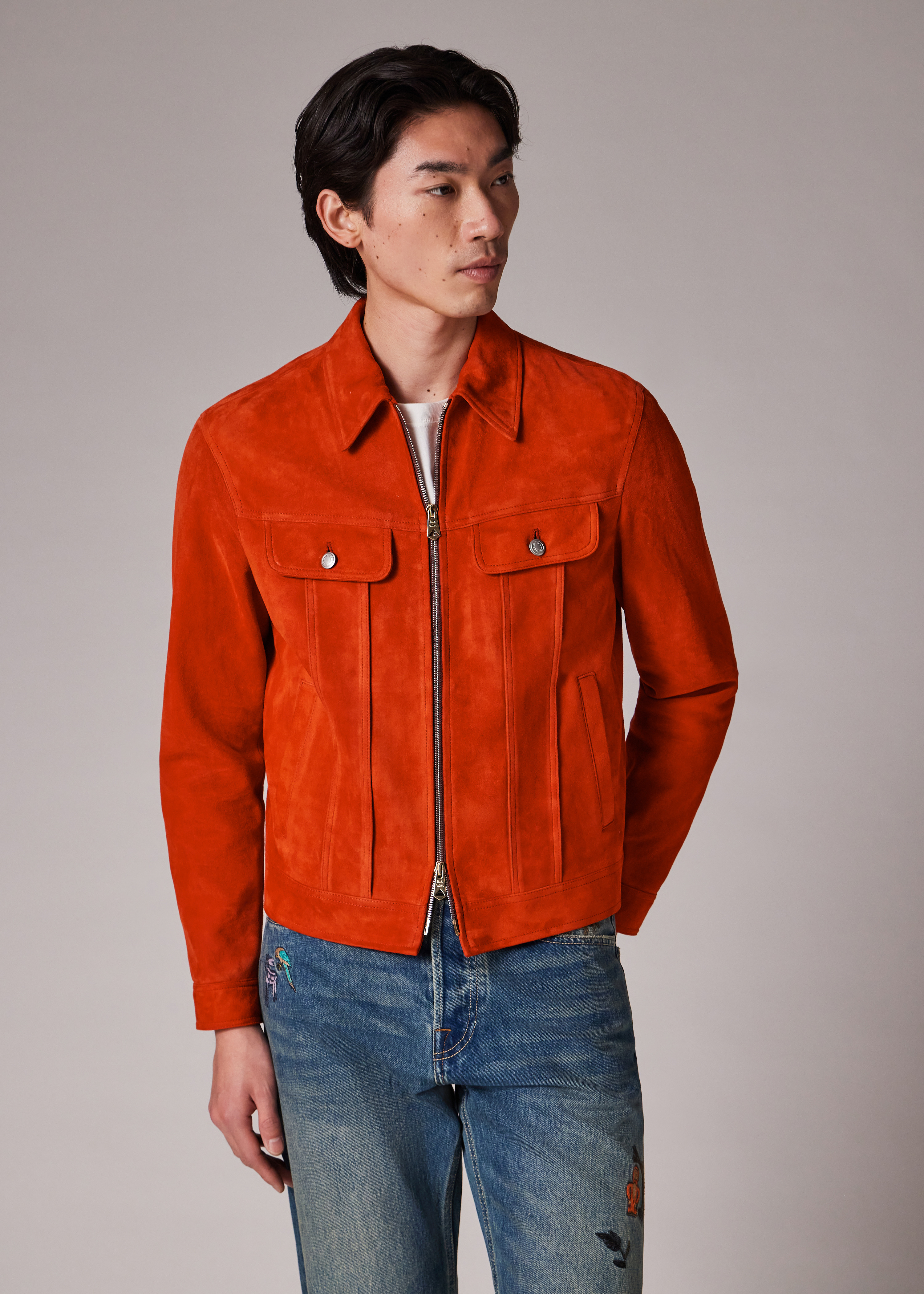 Burnt Orange Suede Trucker Jacket - 8