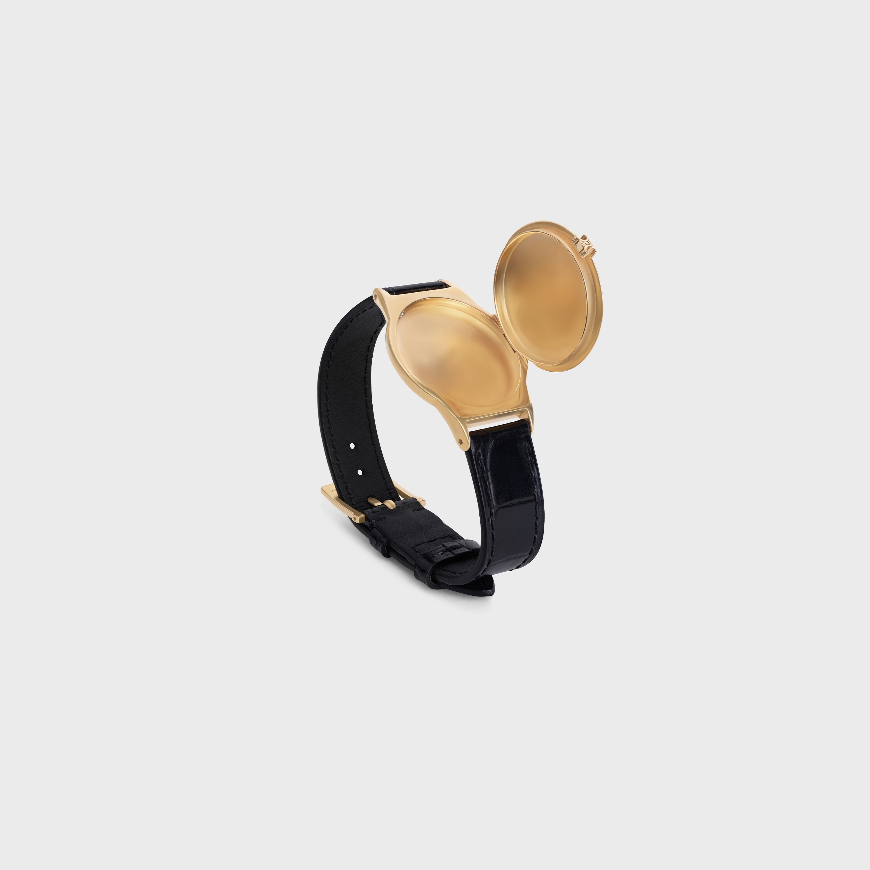 CELINE CONTRETEMPS BRACELET IN BRASS WITH GOLD FINISH AND BLACK CALFSKIN - 6