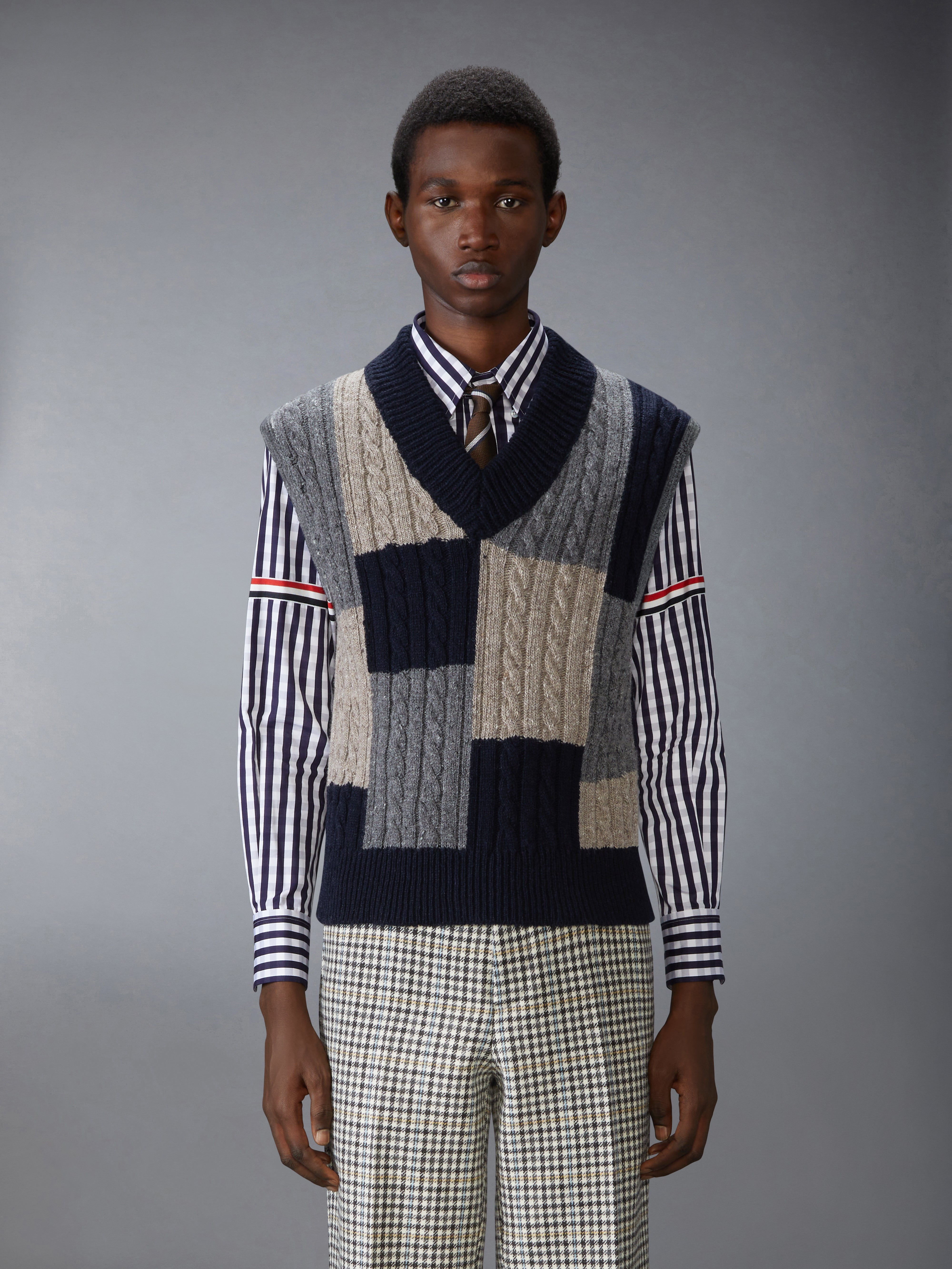 DONEGAL PATCHWORK INTARSIA V NECK VEST - 2