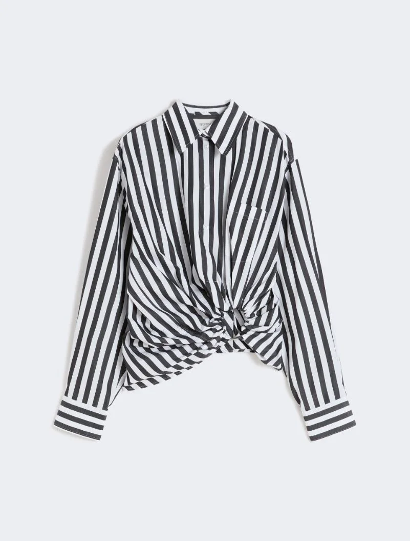 Striped poplin shirt - black - 1