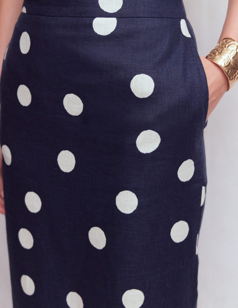 Longline Column Skirt-French Navy, Ivory Spot 3