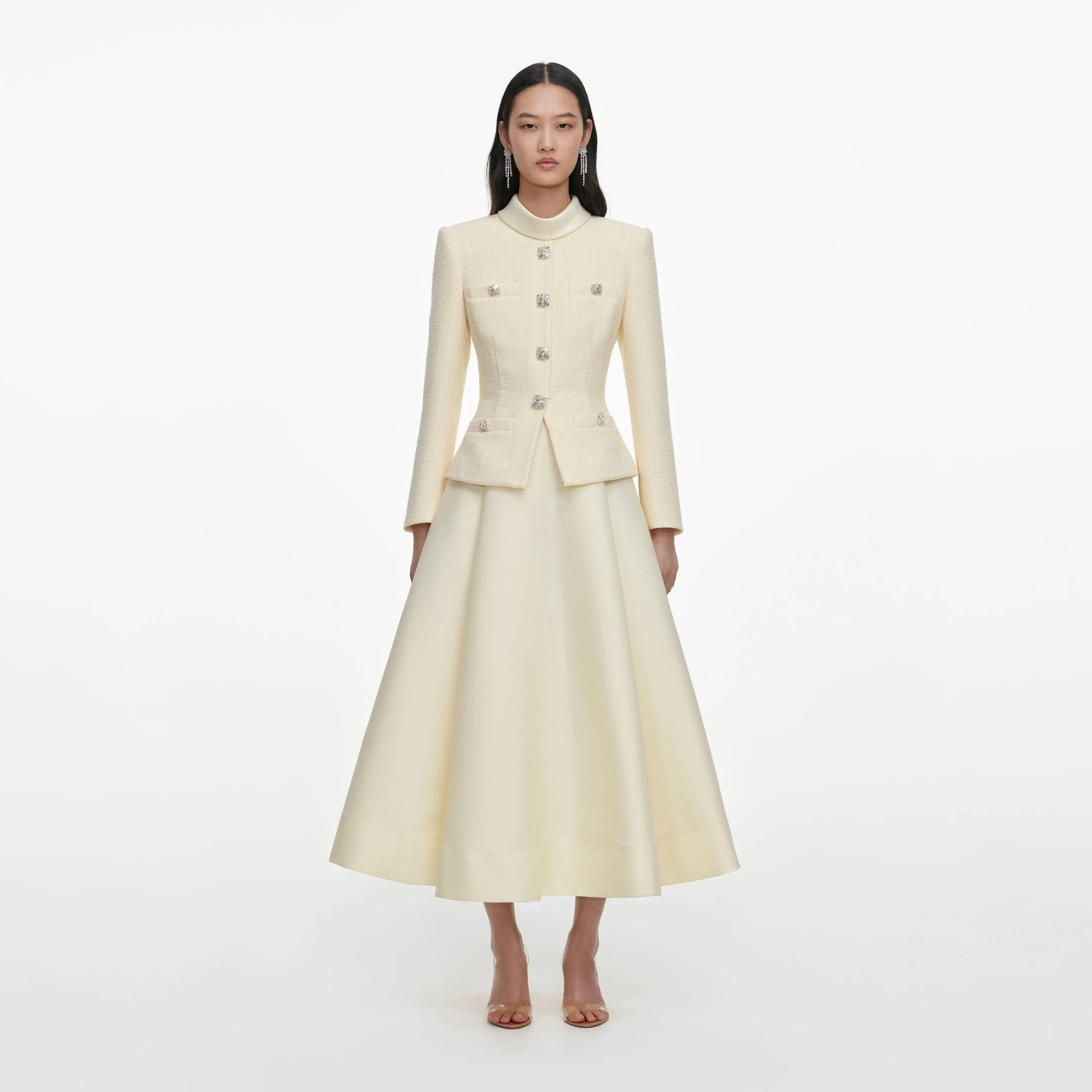 Yellow Boucle And Taffeta Midi Dress - 1