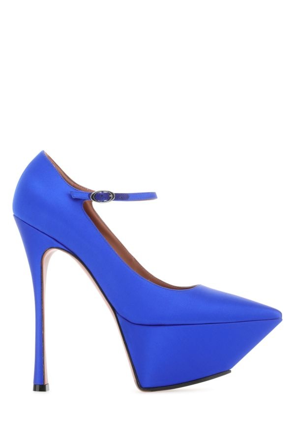 Amina Muaddi Woman Electric Blue Satin Yigit Pumps - 1