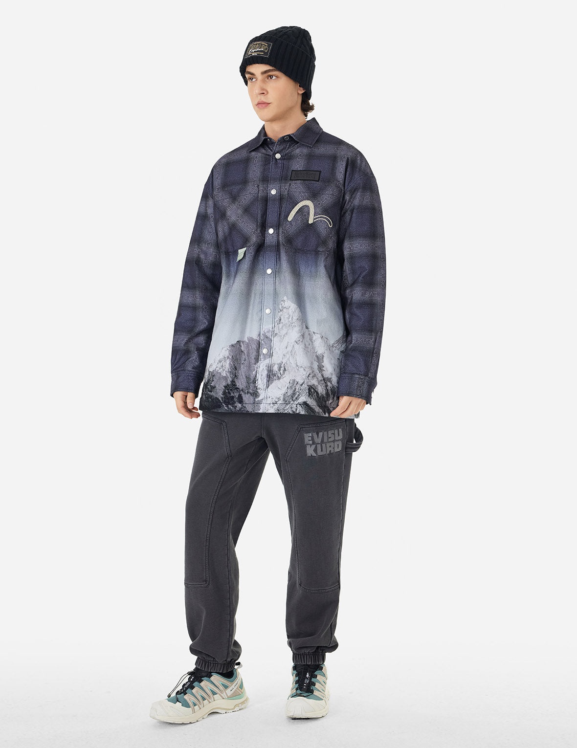 Flannel Check with Snow Mountian Print Relax Fit Shirt Jacket - 3