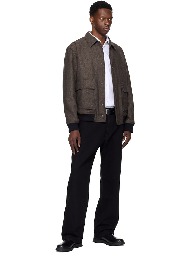 HUGO Brown Herringbone Bomber Jacket outlook