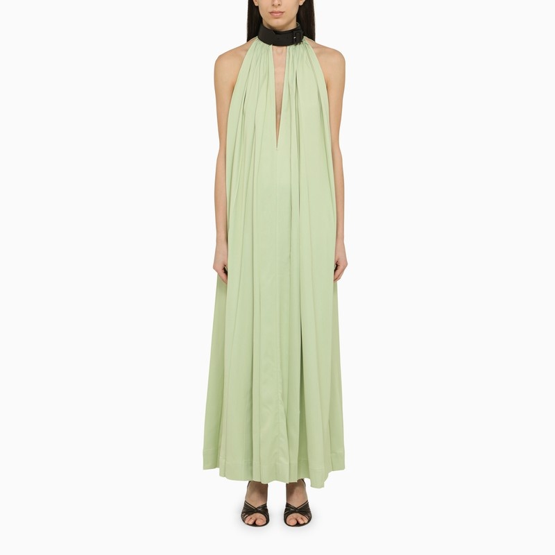 Green viscose long dress with contrasting collar - 1